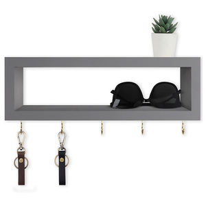 Étagère murale rustique en bois avec crochets décoratifs, porte-clés, porte-portefeuille, porte-lunettes de soleil, porte-attaches, porte-écharpes, organisateur d'entrée - Product Image 3