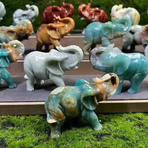 도매 천연 아마조나이트 카리브 방해석 코끼리 조각 크리스탈 공예 코끼리 동물 장식