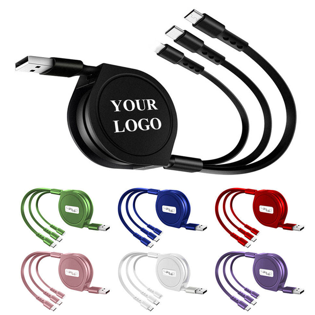 Cheap Retractable 3-in-1 Data Cable Custom Logo 1.5m Multi-function Micro Multi USB Cable Type-C Charging Cable