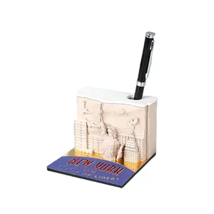 Estátua Liberdade Art Decor Block Notes Folhas de Corte A Laser Cubo De Papel EUA Lembrança 3D Memo Pad Com Acrílico Pen Holder