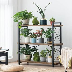 Home living room and bedroom bookshelf, iron and <b>wood</b> combination square <b>shelf</b>, multi-layer brown retro book <b>shelf</b> - Product Image 4