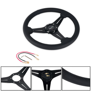 Volant RAS 35 cm 14 pouces en cuir véritable 3 branches pour voiture de course - Product Image 5