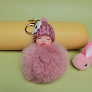 8cm búp bê sang trọng lông bóng Keychain dễ thương ngủ bé Đồ chơi Keychain Pom Pom thỏ lông bóng bé Móc Chìa Khóa Fluffy Keyring túi quyến rũ - Product Image 3