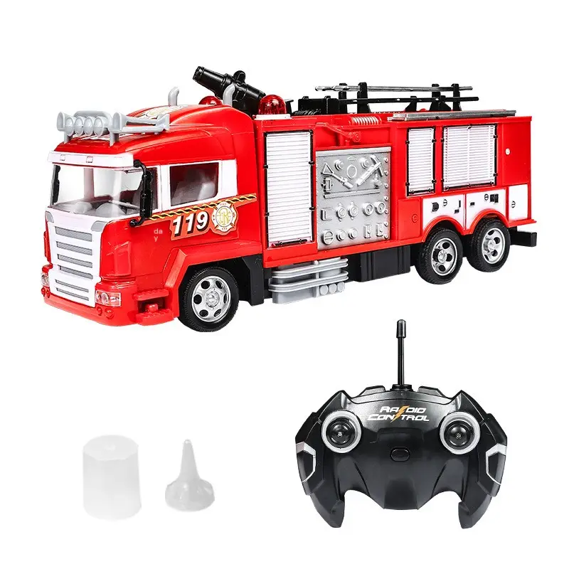 Modelo de caminhão de escada de incêndio, veículo de resgate de incêndio, canhão de água de simulação, modelo de carro de liga leve e som, brinquedo para crianças