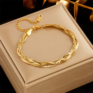Gold Plated Geometric Stone Charm Waterproof Bracelet with Adjustable Snake Chain - <strong>Stainless</strong> <strong>Steel</strong> <strong>Jewelry</strong> for Women - Product Image 4