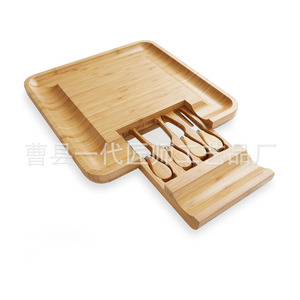 Plateau à fromage en bambou avec tiroir, couteau et fourchette à fromage portables, plateau de service pour pique-nique en extérieur - Product Image 3
