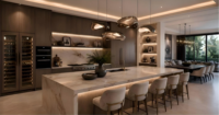 Ensemble de meubles de chambre à coucher de luxe personnalisable, design haut de gamme pour villa, lit double capitonné, lit king size, armoire de cuisine