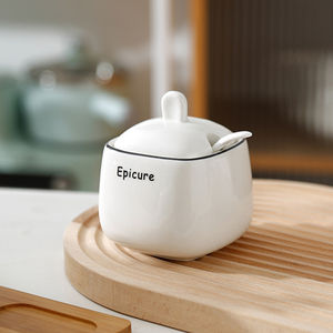 Grand pot en céramique blanc, cuisine personnalisée, assaisonnement, sel, sucre carré, ensemble de boîtes à épices - Product Image 2