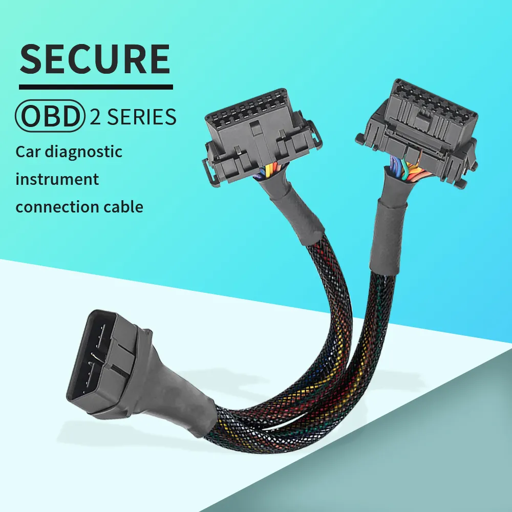 Custom obd2 extension cable obd splitter cable Obd Ii 16 pin Male To 2 Female Car Diagnostic Tools obdii obd y cable