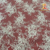 Nouvel arrivage : Tissu en dentelle de tulle brodé fantaisie en nylon chimique écologique avec perles, style français, pour mariée XM-FL0262