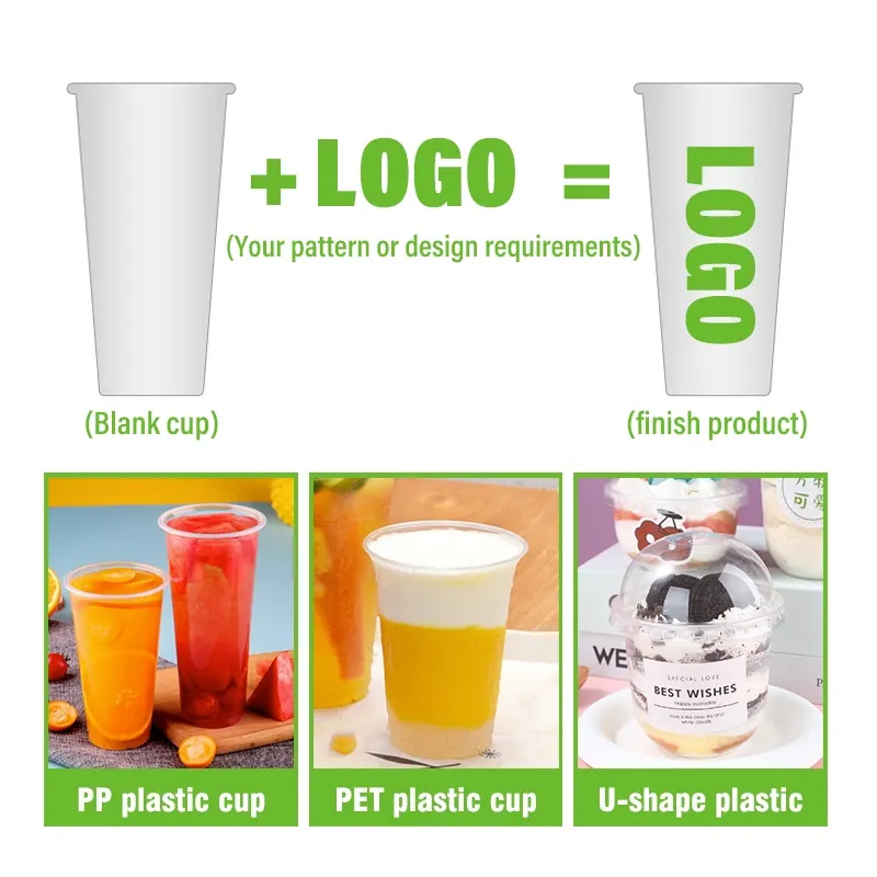 Cangkir plastik sekali pakai ramah lingkungan, dapat terurai, bening, ramah lingkungan, cangkir plastik PP hewan peliharaan dengan tutup