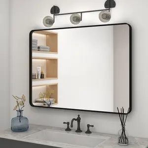 Espejo de pared para decoración del hogar, vidrio templado con marco de Metal, para cuarto de baño