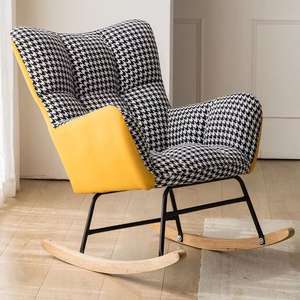 <span class=keywords><strong>Fauteuil</strong></span> à <span class=keywords><strong>bascule</strong></span> moderne en tissu orange <span class=keywords><strong>patchwork</strong></span> pied-de-poule, mousse haute densité, siège spacieux, pieds en métal, confortable et long - Product Image 5