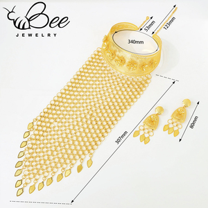 Conjunto de Joyería de Lujo para Novia Africana Nigeriana, Collar Largo de Malla Hueca Chapado en Oro de 24k de Dubái, Venta Caliente - Product Image 6