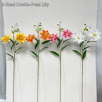 HGA Künstliche Doppel-Lilienblume Weiß Rosa Gelb Orange 2-Köpfiger Stoff-Lilienzweig Handgefertigt Realistisch Natürlich Heimdekoration