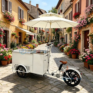 Mini-chariot à glaces et desserts, grande capacité de rangement, auvent résistant aux intempéries, pour la vente mobile en parc, sur la plage, ou comme remorque alimentaire. - Product Image 3
