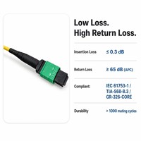 Kabel Patch Cord 12 Serat MPO ke MPO APC G657A1 Single Mode OS2 LSZH 3.0mm Tipe B Kuning untuk Pusat Data 400G 800G