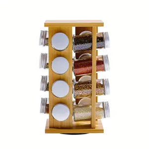 Hot Product Bamboo 16-jars Spice Jar With Rack Wooden Spice Rack Organizer For Spice Jars