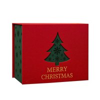 Caja de Regalo Navideña con Diseño de Doble Apertura, Patrón de Árbol Rojo y Verde, Cartón Duro de Lujo para Envolver Regalos Navideños