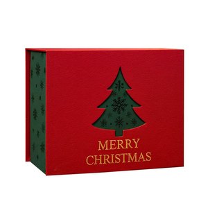 Christmas Gift <strong>Box</strong> Double Open Design <strong>Red</strong> Green Tree Pattern Luxury Hard Paperboard Holiday Present Packaging - Product Image 5