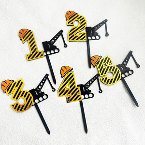 ตัวเลขอะคริลิคตกแต่งเค้กธีมงานก่อสร้าง 1-5 สำหรับงานวันเกิดเด็กผู้ชาย  ตกแต่งหน้าเค้กด้วยน้ำผึ้งและความหวาน - Product Image 3