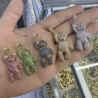Collier pendentif en forme d'ours plaqué or 24 carats à la mode Micro diamant CZ pavé pierre principale Zircon laiton enfants unisexe