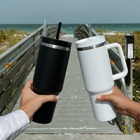 Vaso Térmico de Acero Inoxidable de Doble Pared y 40 oz con Asa, Recubrimiento en Polvo, Boca Ancha, Ecológico, para Camping