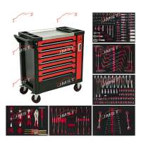 Emballage conforme à la norme PPWR, 258 pièces d'outils à main, chariot de rangement pour outils lourds en acier inoxydable, nouveau design