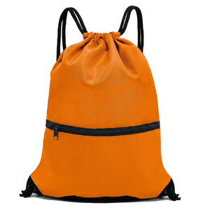 Hemistyles HM-G5 Orange 600D Nylon <b>Drawstring</b> <b>Backpack</b> with Front Zipper Pocket for Gym Sports Travel Outdoor - Product Image 1