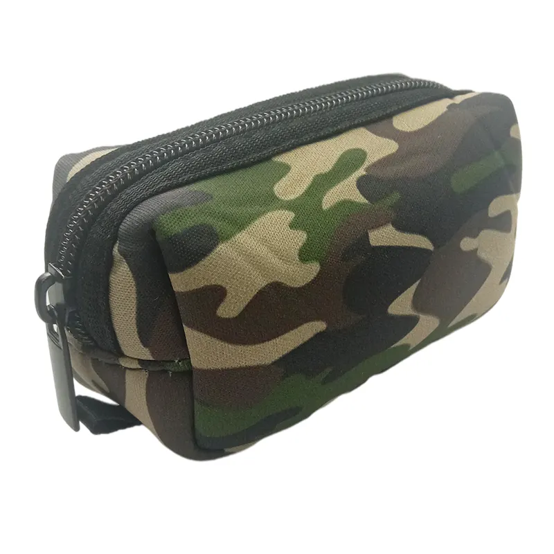 Mini bolsa de mão portátil camuflada, mini bolsa pequena de neoprene com estampa personalizada, saco cosmético com zíper para armazenamento