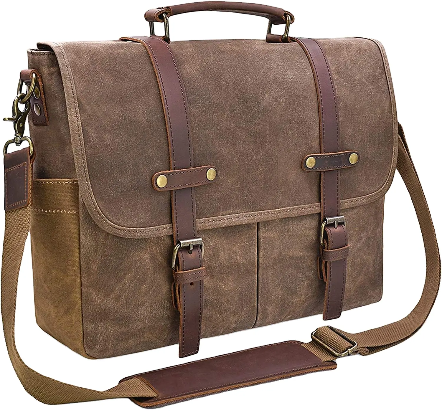 Laptop Office Shoulder Bag Waxed Canvas Messenger Carrying Briefcase Custom Logo Waterproof laptop Briefcase