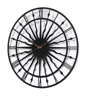 Reloj de Pared Metálico de 24 Pulgadas con Diseño de Rayos de Sol, Números Romanos, Hierro Hueco, Estilo Vintage para Decoración de Pared