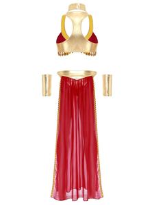 Womens Ancient Egyptian Queen Cosplay Outfits <b>Crop</b> <b>Top</b> And Chiffon Skirt Metallic Shiny Sets Belly <b>Dancing</b> Cosplay Event Themed - Product Image 5