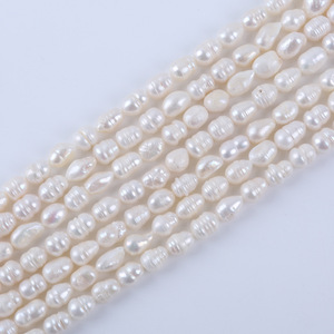 Cuentas Blancas Naturales de Agua Dulce en Forma de Arroz de 7-8 mm al por Mayor, Pasadores de Pelo Hechos a Mano con Hilo y Materiales para Joyería DIY - Product Image 1