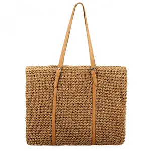 Cappello E Bolsa Da Spiaggia In Paglia Per Bambini Bolsa Estive Di Bambu Rosa Blu Scuro Tela A Tracolla Bege