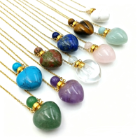 Collier Pendentif Cœur en Cristal Naturel Bouteille de Parfum Transfrontalière, Bouteille d'Aromathérapie, Chaîne en Acier Titane Ouvrable