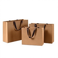 Sacs de courses biodégradables en papier kraft avec poignées en ruban, sans couture, fond sans pli, 6 tailles, logo personnalisé, vente en gros, pour bougies