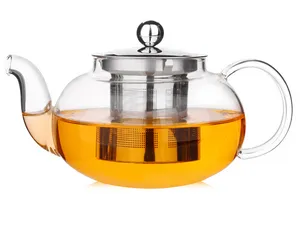 600Ml Clear Home Use Tea Maker Flower Glass Steeping Teapot Direct Heating Glass Teapot With Strainer