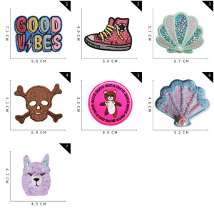 New Design Iron on Bead Embroidery Shiny Powder Shell Bear Alpaca Shoes Patches for Clothing - Product Image 3