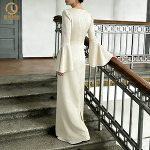 <strong>Clothing</strong> Factory's Elegant Casual XS Maxi Dress Eco-Friendly Button New Fitted V-Neck Natural Slits Custom Wholesale Washable - Product Image 2