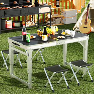 Ensemble <span class=keywords><strong>table</strong></span> et chaises pliantes portables en alliage d'aluminium, hauteur réglable, type boîte de rangement pour <span class=keywords><strong>camping</strong></span> et extérieur - Product Image 2