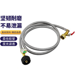 Tuyau de gaz avec manomètre, 3 pieds, en acier inoxydable flexible, diamètre intérieur de 1/4 pouce, pression maximale de 300 psi, utilisation industrielle pour l'air - Product Image 1