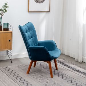 DB Leiria Contemporary <b>Blue</b> Armchair Silky Velvet Tufted <b>Accent</b> <b>Chair</b> with Genuine Leather Ottoman for Home Office - Product Image 3