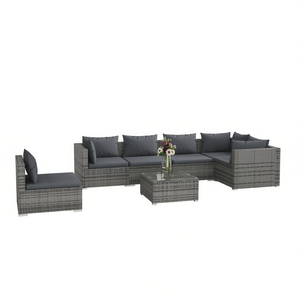 Ensemble de salon de jardin en rotin PE gris modulaire 6 places, mobilier d'extérieur, design haut de gamme - Product Image 1