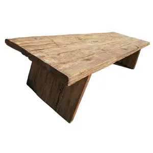 النمط الفرنسي العتيقة المقاطعات قطع أثاث لغرفة الطعام المستصلحة خشب متين سميكة أعلى طاولة طعام