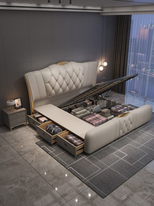 <span class=keywords><strong>Letto</strong></span> <span class=keywords><strong>Matrimoniale</strong></span> Moderno Minimalista di Alta Gamma <span class=keywords><strong>con</strong></span> <span class=keywords><strong>Materasso</strong></span> in Pelle Lussuoso da 1,8 Metri e <span class=keywords><strong>Letto</strong></span> Semplice <span class=keywords><strong>con</strong></span> Contenitore Morbido da 1,5 Metri - Product Image 1