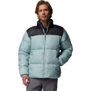 Men's Polyester Fiber Puffer Jacket Waterproof Lightweight Winter Quilted Hooded Zip-Up Cold Weather <b>Coat</b> <b>Stand</b> Back Neck Logo - Product Image 1