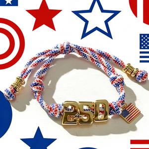 Pulsera de <span class=keywords><strong>Cuerda</strong></span> con Colgante de Honor 'America 250', Hecha a Mano en EE. UU., para el 250 Aniversario de <span class=keywords><strong>la</strong></span> Independencia, Joyería Patriótica para Mujer - Product Image 1