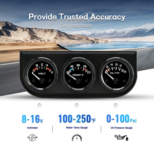 Wenle 2 ''52mm mekanik krom evrensel 12V 24V siyah çerçeve voltmetre su sıcaklığı yağ basıncı üçlü 3 göstergeler kiti evrensel - Product Image 2