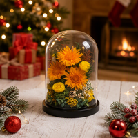 Nouveautés Vente en Gros Cadeaux Personnalisés OEM Bouquet de Roses et Tournesols Préservés sous Cloche en Verre Premium Fête des Mères Noël